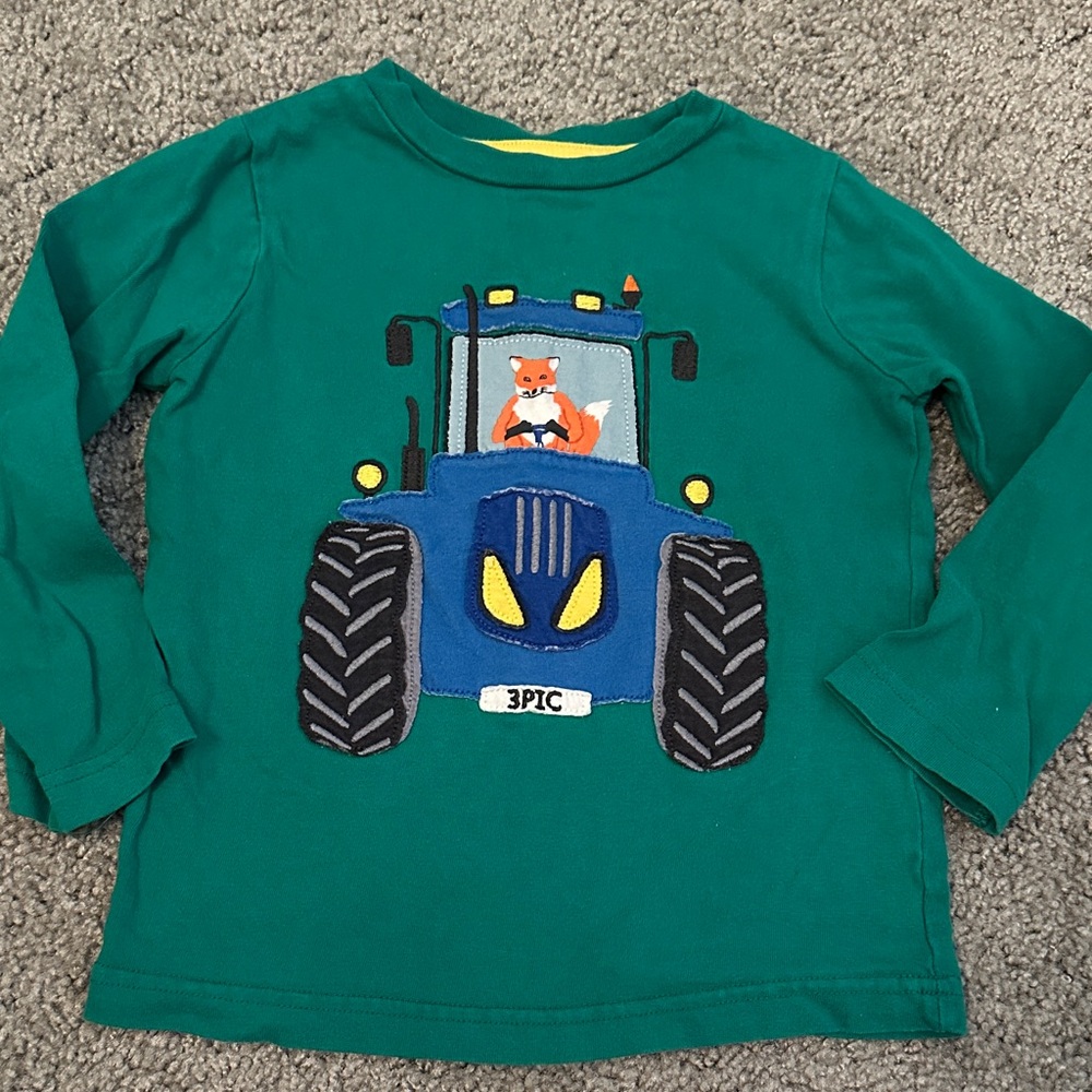 Mini Boden Fox Tractor Long Sleeve Shirt - Teal and Blue